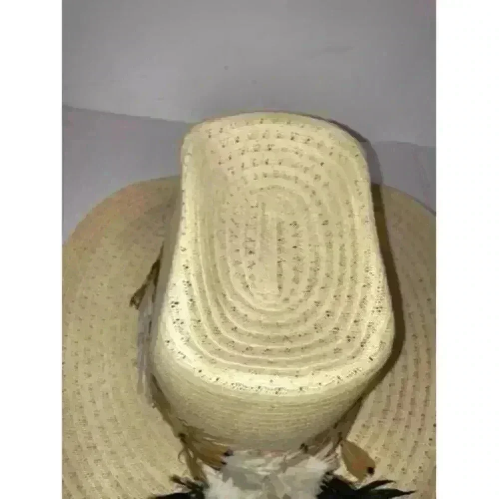 The Round Up Curl Brim Cowboy Rodeo Western Hat Feathers Size 6 3/4